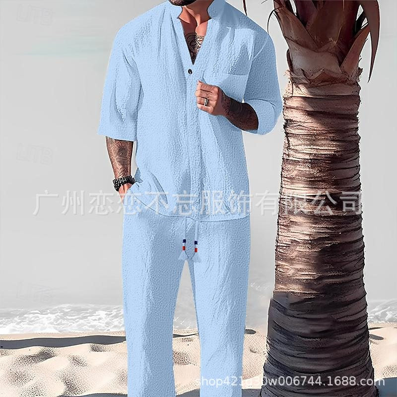 Cotton And Linen Half Sleeve Suit Men's Summer