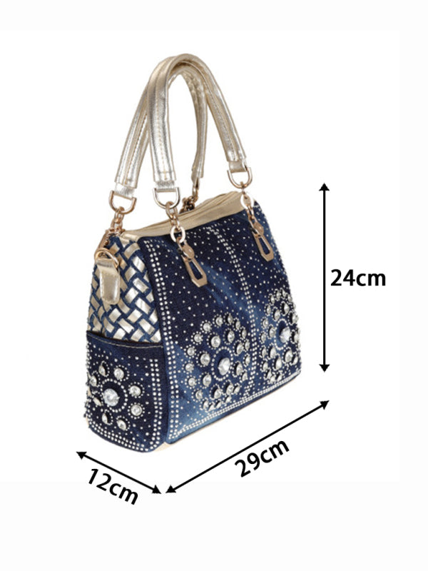 Denim bag canvas hand-held diamond shoulder crossbody bag tote bag