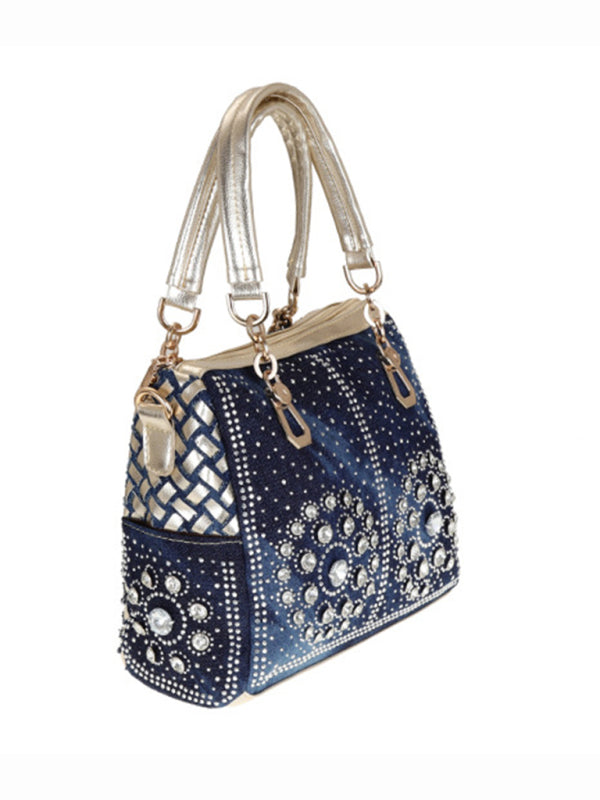 Denim bag canvas hand-held diamond shoulder crossbody bag tote bag