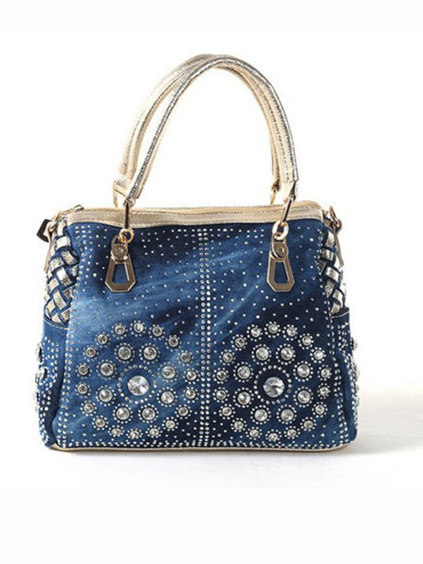 Denim bag canvas hand-held diamond shoulder crossbody bag tote bag