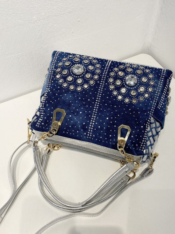 Denim bag canvas hand-held diamond shoulder crossbody bag tote bag