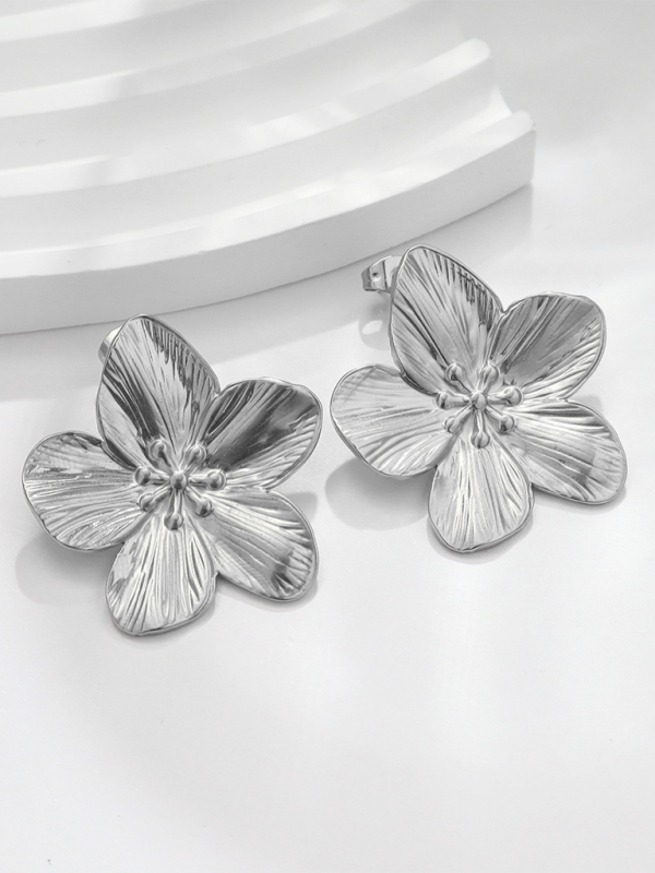 New stainless steel design matte flower earrings