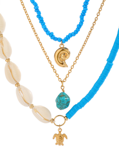 Ocean-style shell conch tassel multi-layer necklace, stacked soft clay starfish necklace