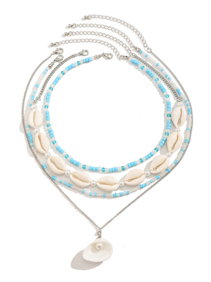 Ocean-style shell conch tassel multi-layer necklace, stacked soft clay starfish necklace