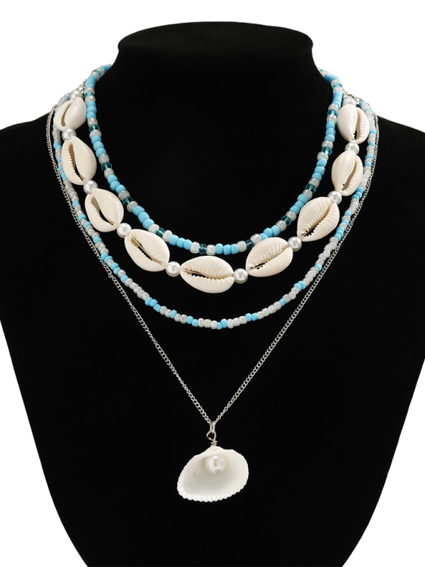 Ocean-style shell conch tassel multi-layer necklace, stacked soft clay starfish necklace