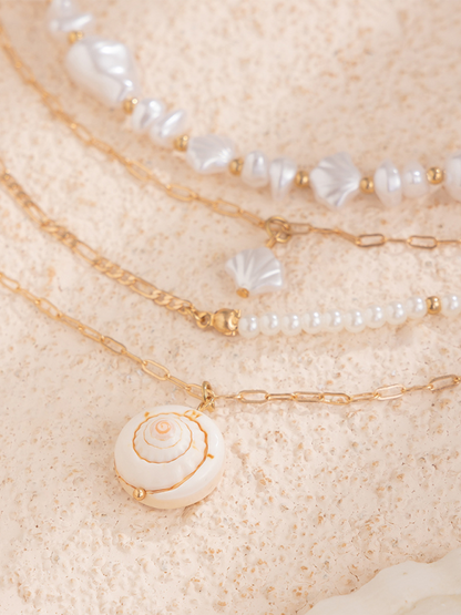 Ocean-style shell conch tassel multi-layer necklace, stacked soft clay starfish necklace