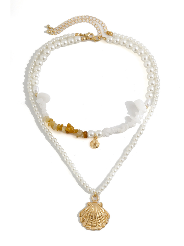 Ocean-style shell conch tassel multi-layer necklace, stacked soft clay starfish necklace