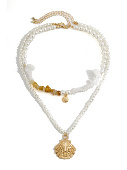 Ocean-style shell conch tassel multi-layer necklace, stacked soft clay starfish necklace