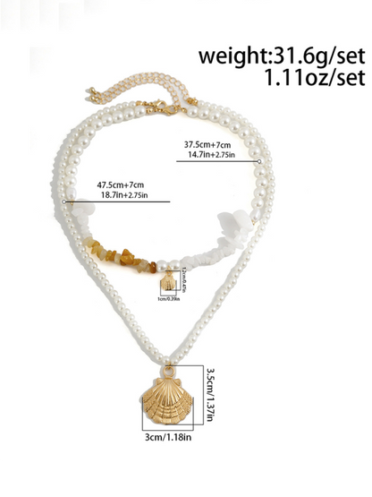 Ocean-style shell conch tassel multi-layer necklace, stacked soft clay starfish necklace