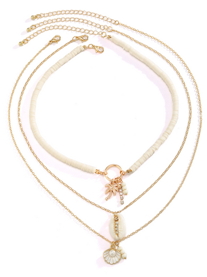 Ocean-style shell conch tassel multi-layer necklace, stacked soft clay starfish necklace