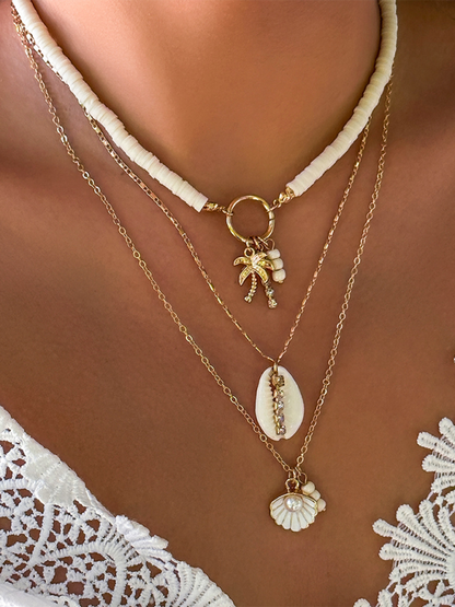 Ocean-style shell conch tassel multi-layer necklace, stacked soft clay starfish necklace