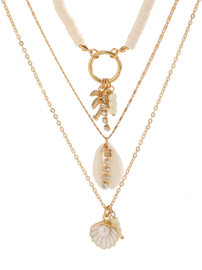 Ocean-style shell conch tassel multi-layer necklace, stacked soft clay starfish necklace