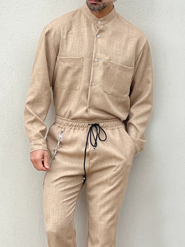 Casual Cotton Linen Suit Loose Trousers Top Shirt Two-piece Set