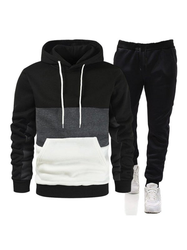 Spliced color men's hoodie sweatshirt loose casual suit