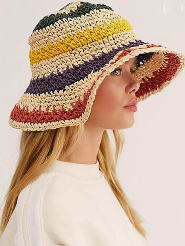 Braided straw hat rainbow fisherman hat big brim sun hat outdoor beach sun sun hat