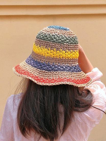 Braided straw hat rainbow fisherman hat big brim sun hat outdoor beach sun sun hat