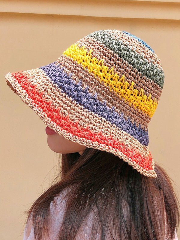 Braided straw hat rainbow fisherman hat big brim sun hat outdoor beach sun sun hat