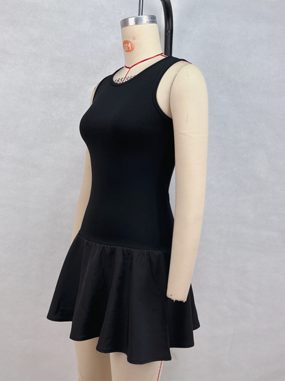 Ladies new solid color sleeveless stitching dress